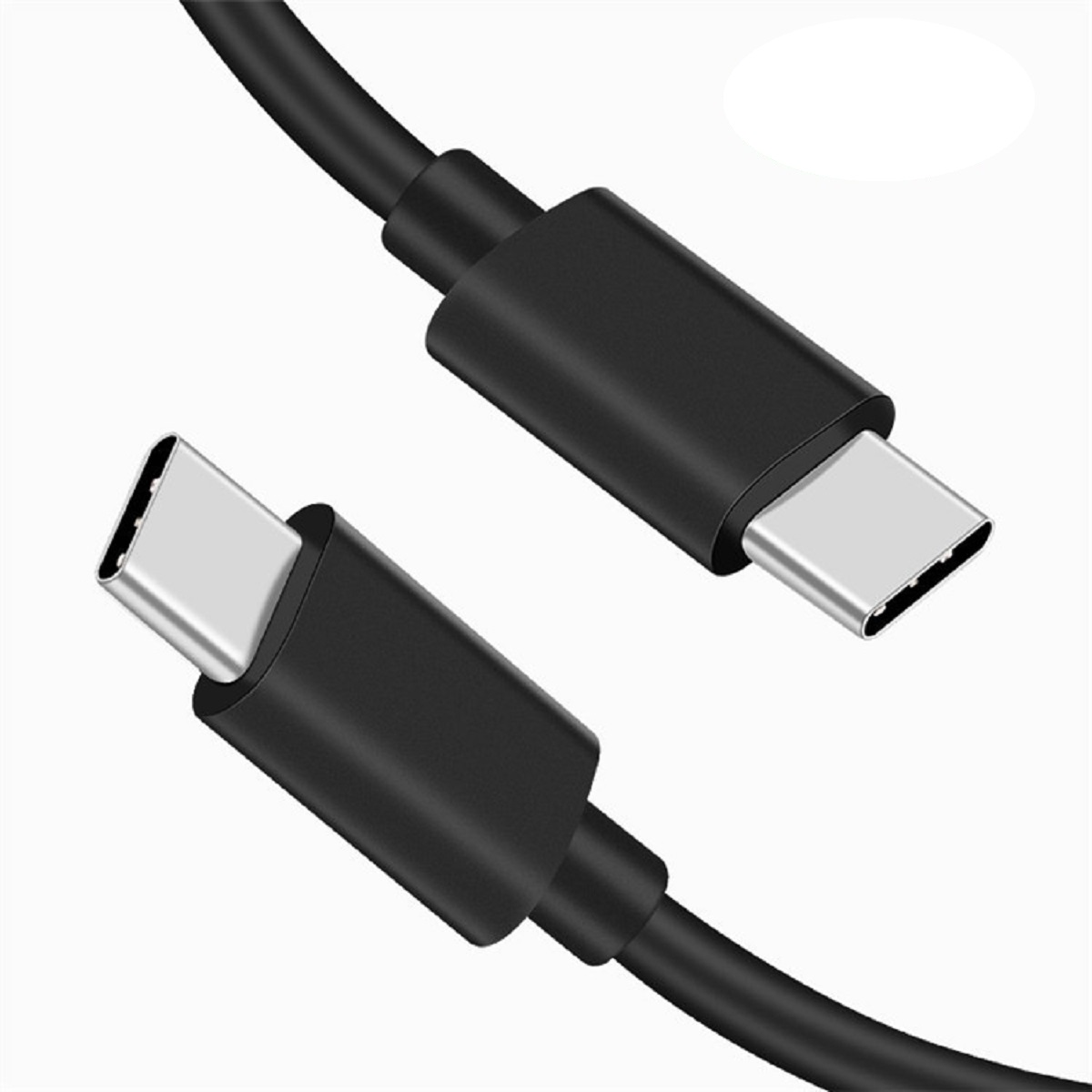 Nahaufnahme von zwei schwarzen USB-C-Kabeln mit silberfarbenen Steckern.