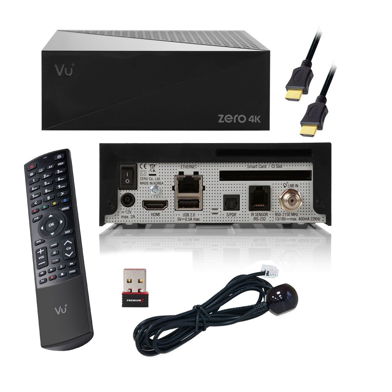 DVB-S2 Sat Receiver H265 Receiver Linux 4K Tuner VU+ UHD 1x Zero (Schwarz) HD Sat Wlan Stick