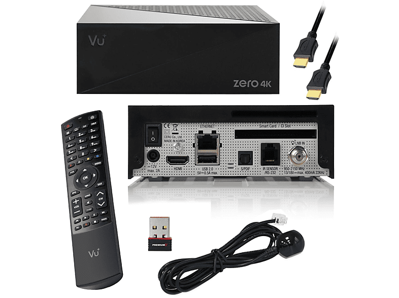 VU+ Zero 4K 1x DVB-S2 Tuner Linux Sat Receiver UHD H265 Wlan Stick HD Sat Receiver (Schwarz)