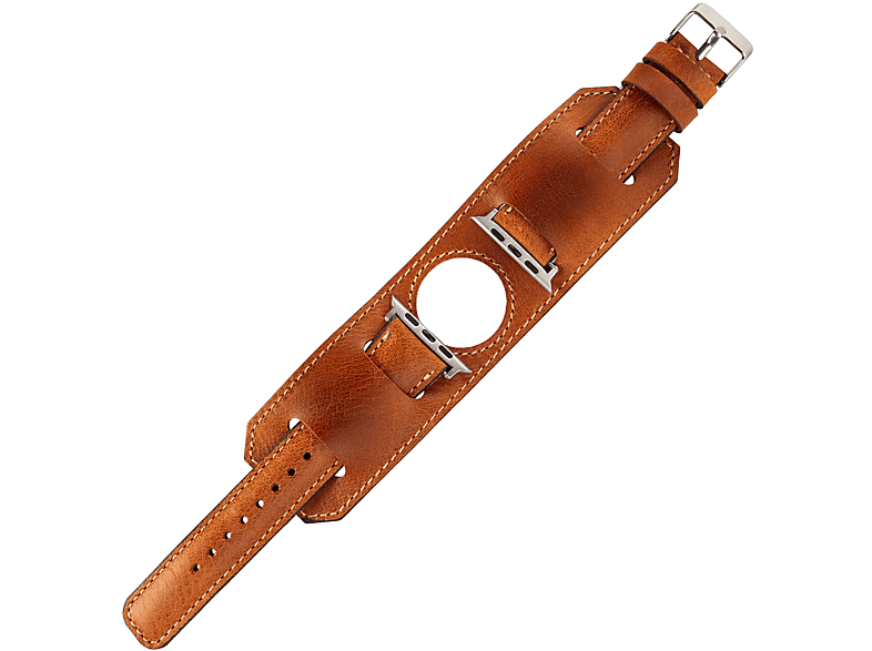 BURKLEY Vintage Cuff Leder Wechsel-Armband, Ersatzband, Apple, Series 8 und alle Vorgängerversionen der Apple Watch, SattelBraun