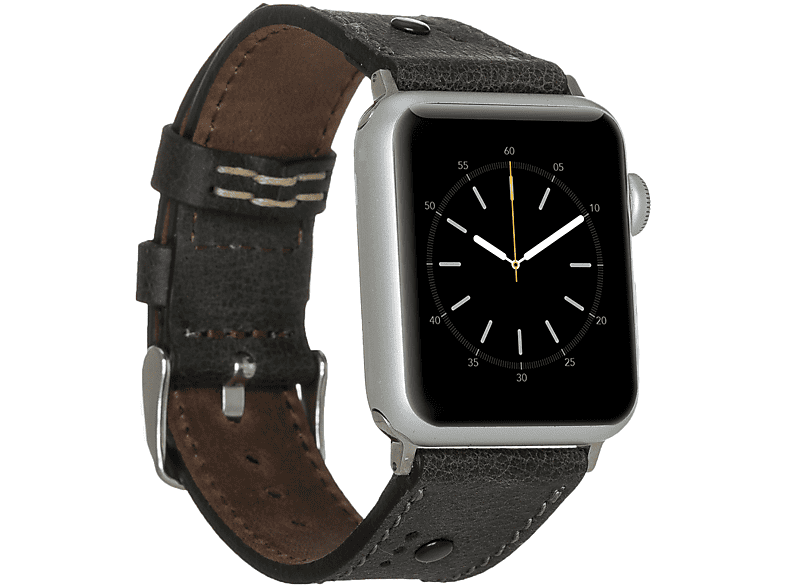 BURKLEY Vintage Leder Wechsel-Armband, Ersatzband, Apple, Series 8 und alle Vorgängerversionen der Apple Watch, Schwarz