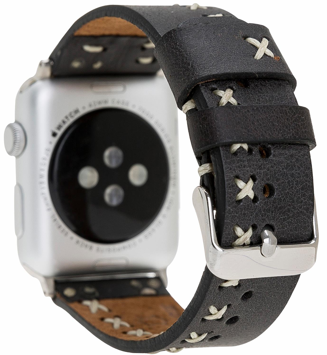 BURKLEY Vintage Leder Wechsel-Armband, Ersatzband, Apple, 8 Series Schwarz Apple Vorgängerversionen Watch, alle und der