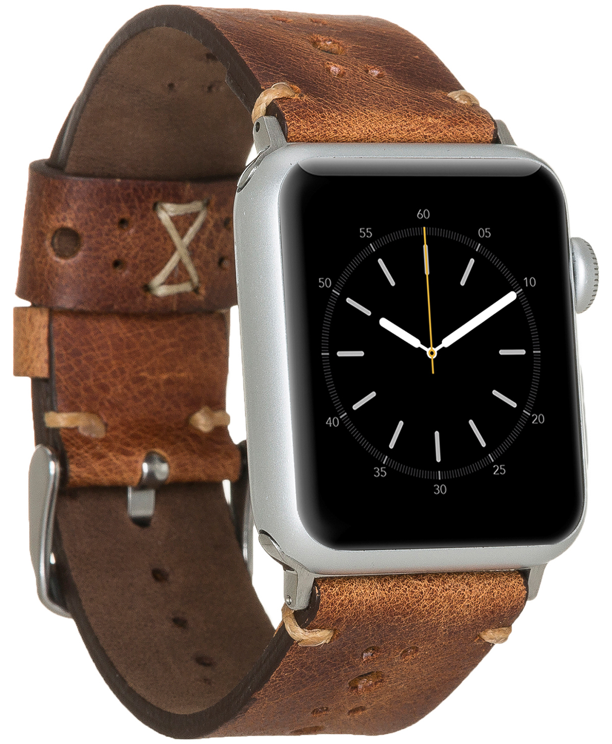 BURKLEY Vintage Leder Wechsel-Armband, Watch, der Apple, Apple Ersatzband, Series und Vorgängerversionen 8 alle SattelBraun