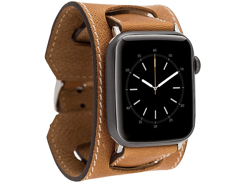 BURKLEY Vintage Cuff Leder Wechsel-Armband, Ersatzband, Apple, Series 8 und alle Vorgängerversionen der Apple Watch, Antik Camel