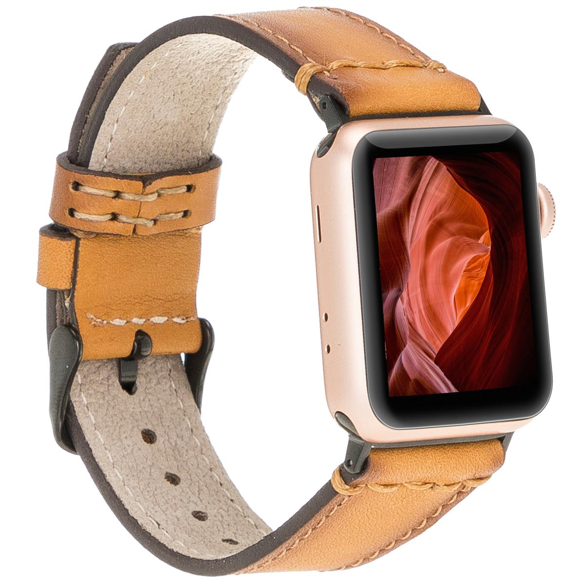 BURKLEY Vintage Leder Wechsel-Armband, Vorgängerversionen Ersatzband, / Series Burnished alle Apple Karamell 8 und Watch, Apple, der
