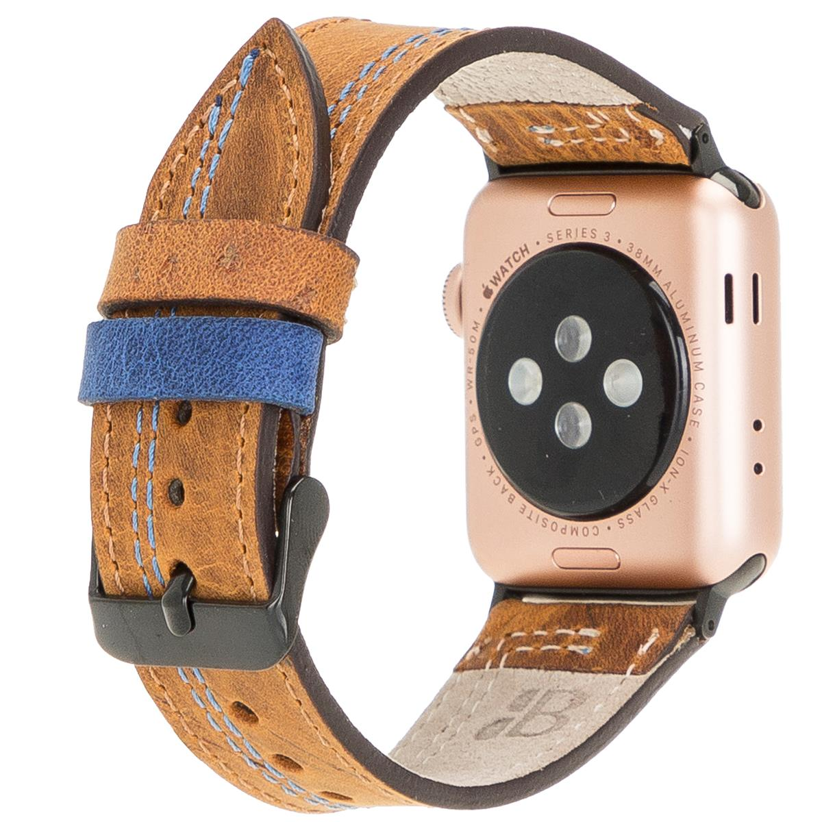 8 Leder Watch, Apple, der und BURKLEY alle Vintage Antik Wechsel-Armband, Apple Vorgängerversionen Ersatzband, Camel/Blau Series