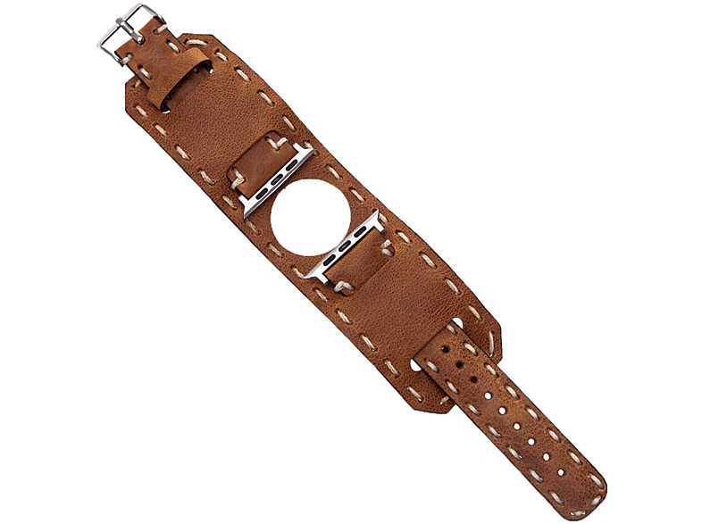 BURKLEY Vintage Cuff Leder Wechsel-Armband, Ersatzband, Apple, Series 8 und alle Vorgängerversionen der Apple Watch, Antik Cognac