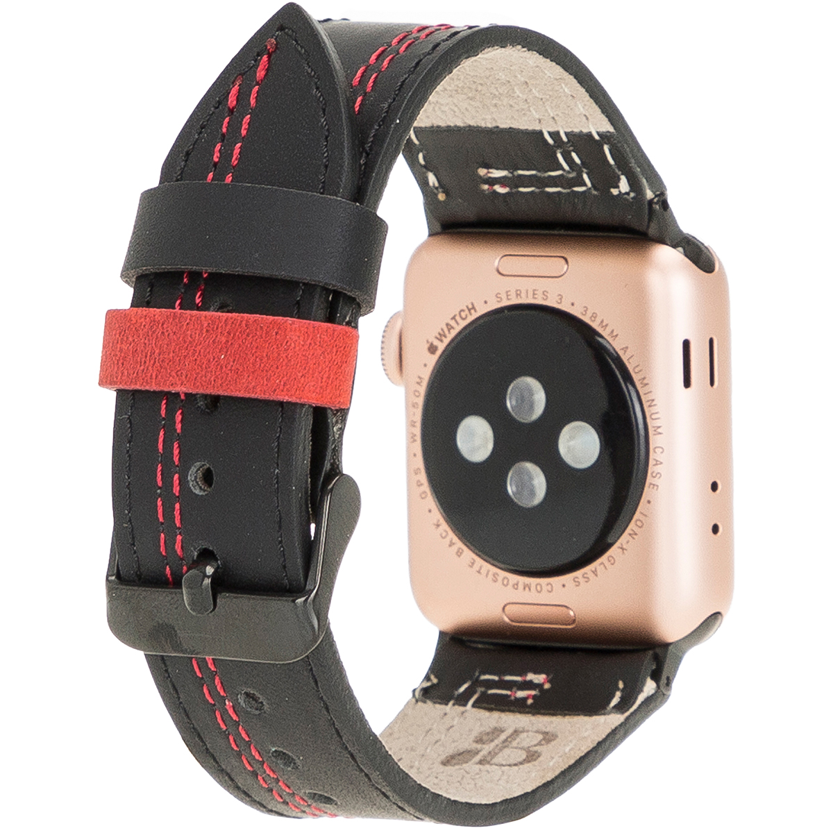 BURKLEY Vintage Leder und Apple, der Series Vorgängerversionen 8 Ersatzband, Apple Schwarz/Rot alle Wechsel-Armband, Watch