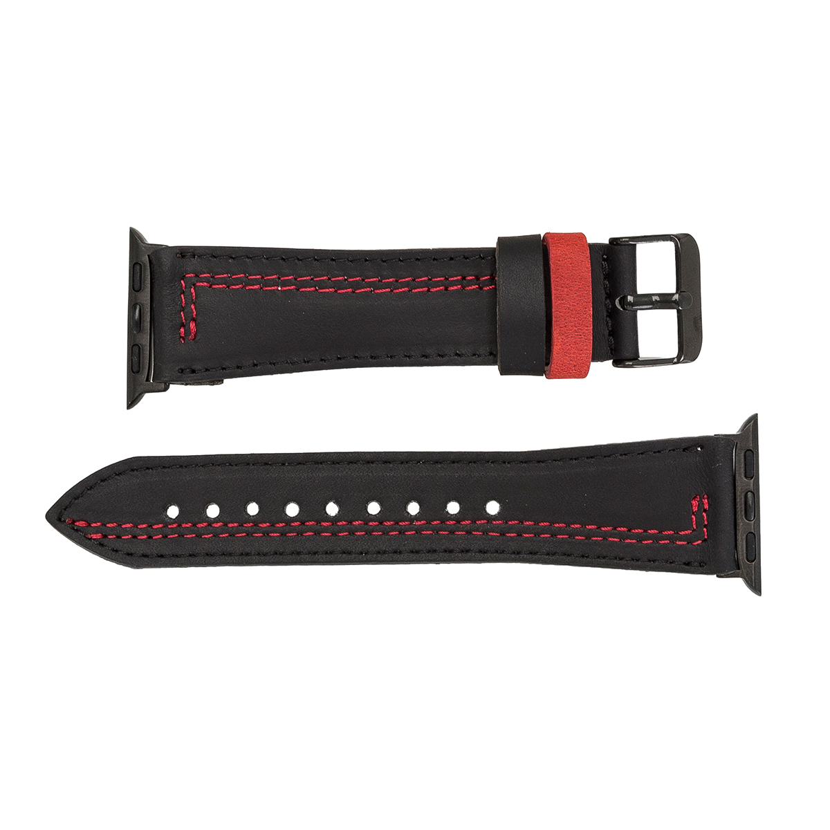 BURKLEY Vintage Leder Wechsel-Armband, Ersatzband, der Vorgängerversionen 8 alle Schwarz/Rot und Series Apple, Apple Watch