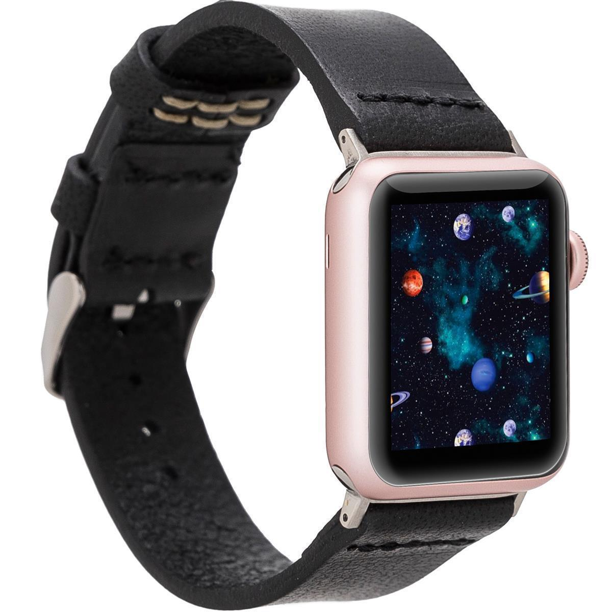 Vorgängerversionen Schwarz Vintage Series der und Apple Watch, alle Ersatzband, Wechsel-Armband, 8 Apple, Büffel-Leder BURKLEY