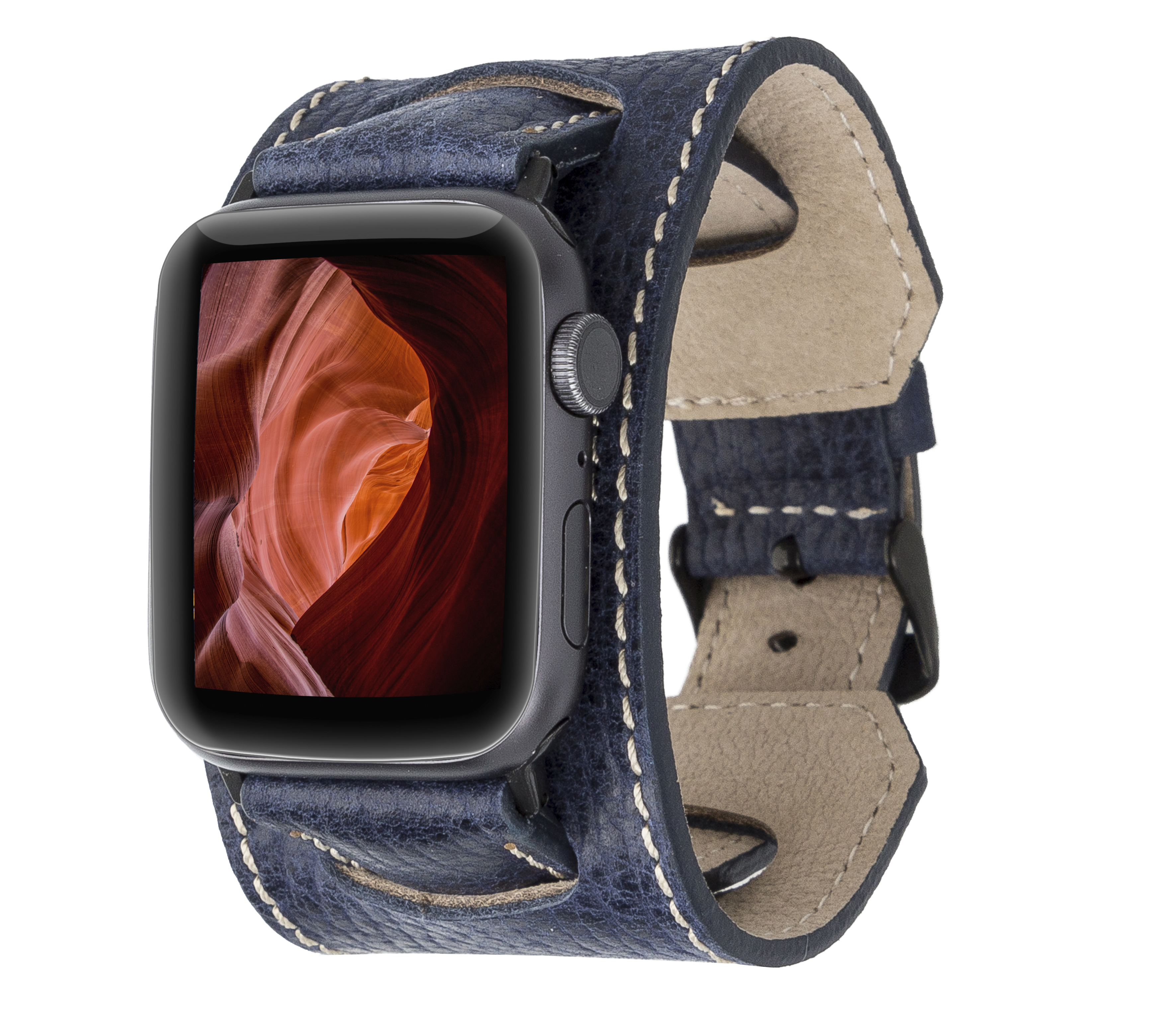 BURKLEY Vintage Cuff der Marineblau Apple Ersatzband, Vorgängerversionen Leder alle Wechsel-Armband, Apple, und Watch, Series 8