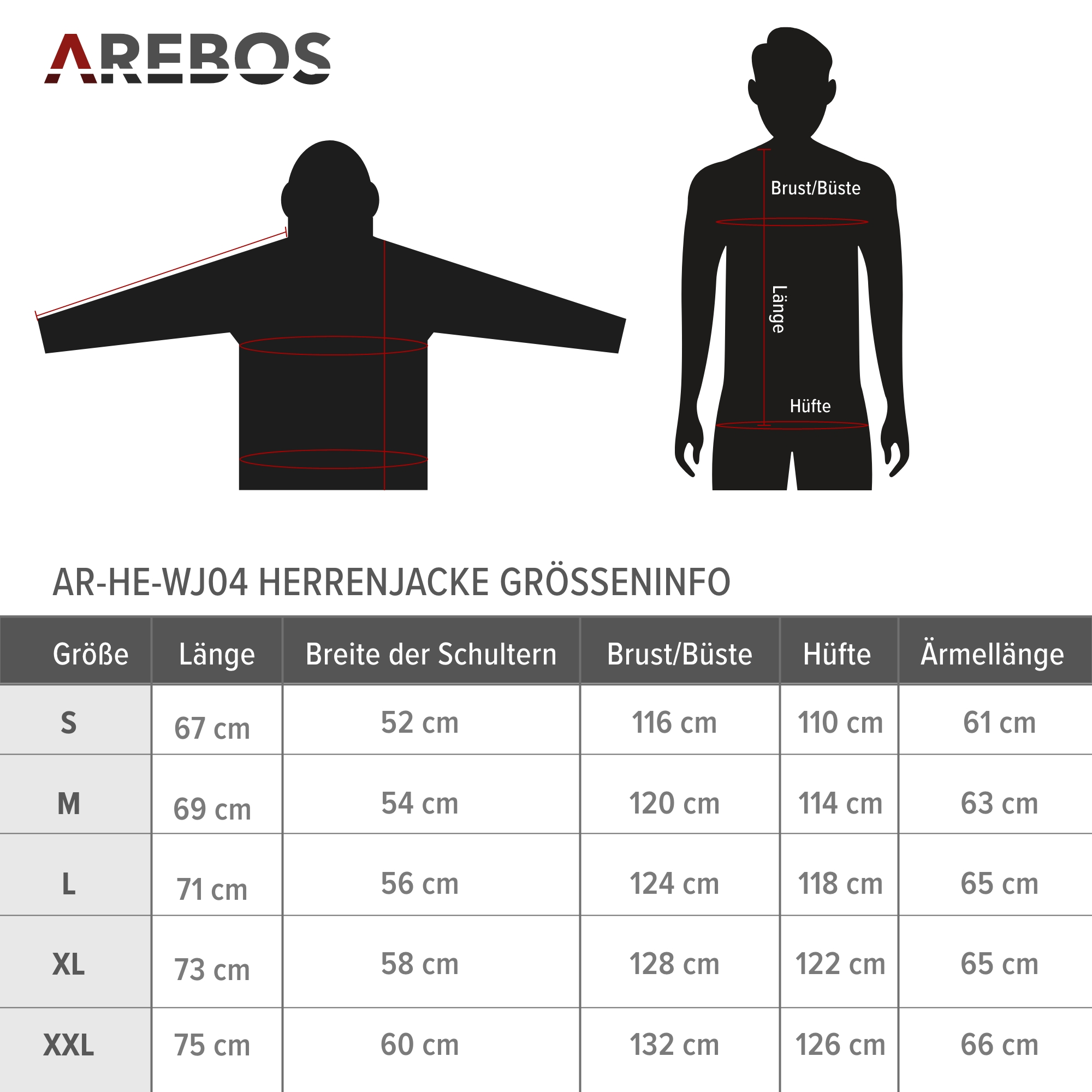 AREBOS Winterjacke Unisex, mit Schwarz, Kapuze L | Winddicht, AR-HE-WJ04L maschinenwaschbar