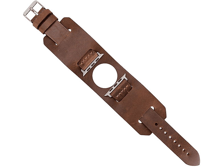 BURKLEY Vintage Cuff Büffel-Leder Wechsel-Armband, Ersatzband, Apple, Series 8 und alle Vorgängerversionen der Apple Watch, Braun