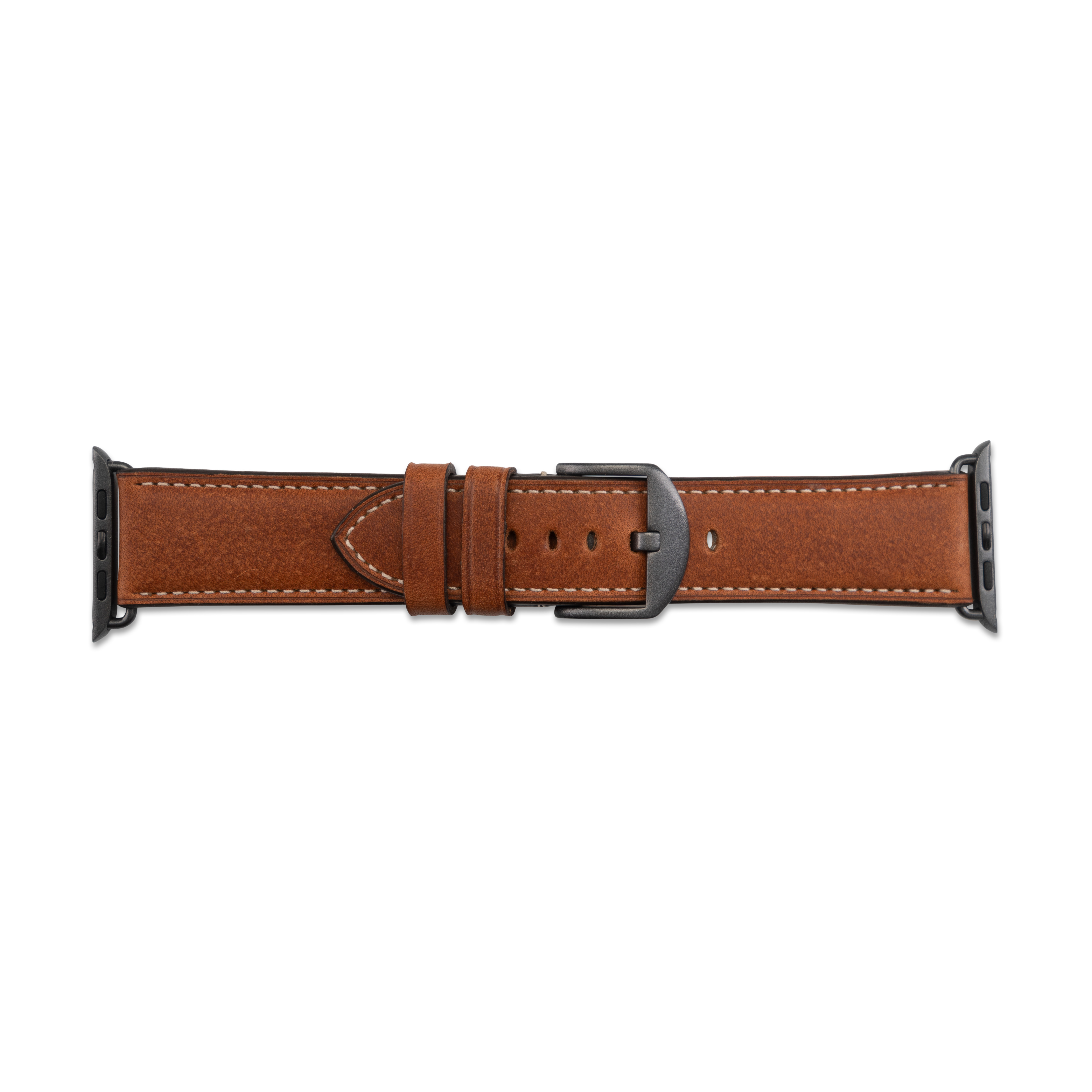 Ein braunes Leder-Uhrenarmband mit einer schwarzen Schnalle.