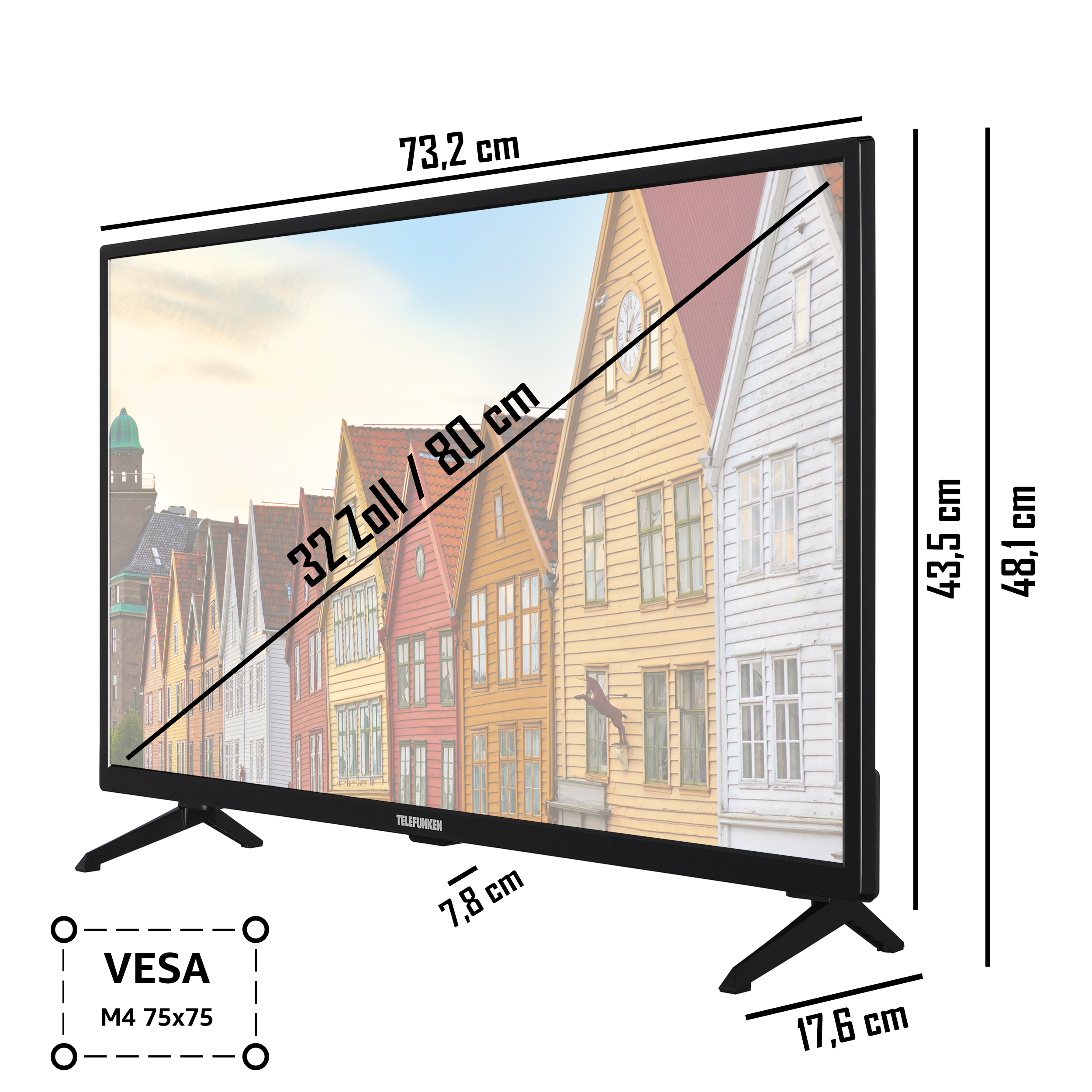 Zoll 32 TELEFUNKEN / TV) Full-HD, XF32SN550SD (Flat, LED SMART 80 TV cm,