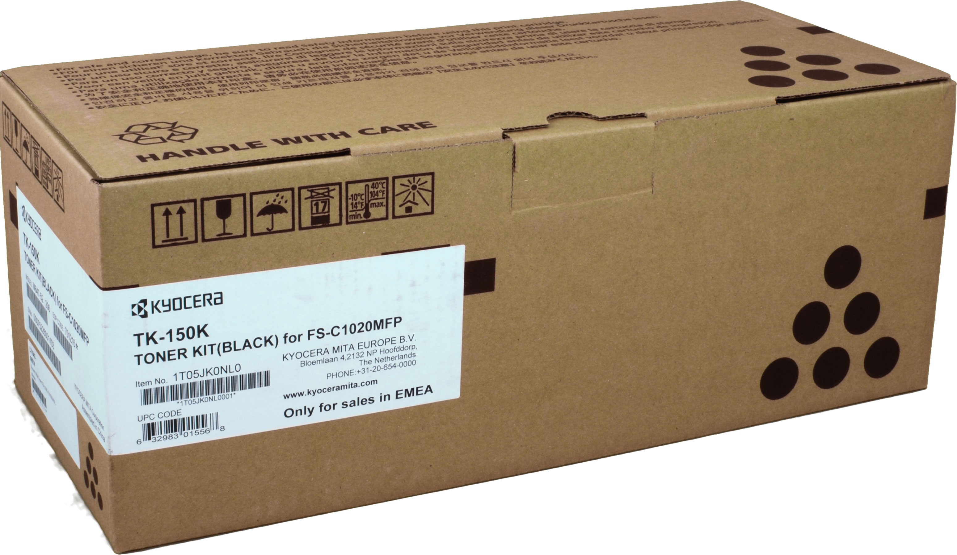 Una scatola di cartucce toner con testo e avvertenze.