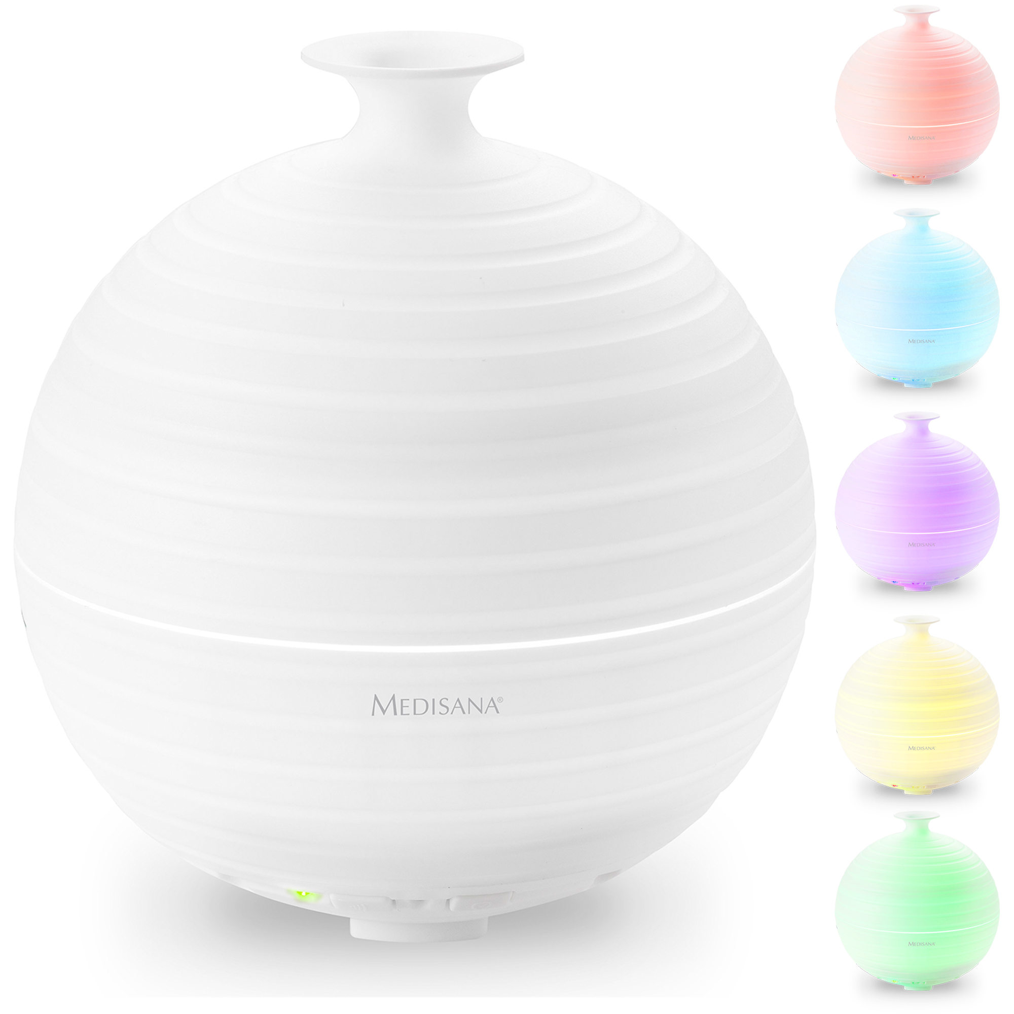 Humidificador - AD 620, Difusor de aromas ultrasonico con luz de bienestar en 5 colores y con temporizador, 300 ml MEDISANA, 300 ml, 10 m²m², Blanco