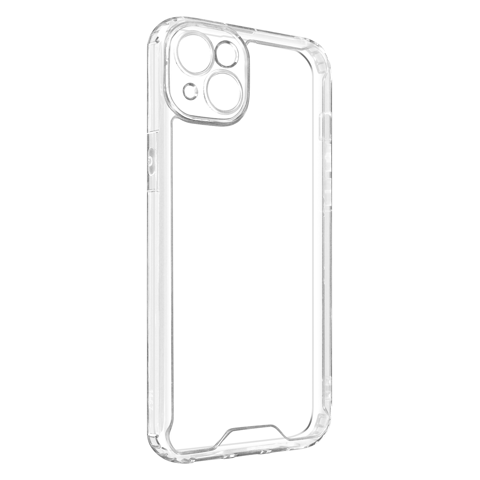 Una custodia trasparente per telefono con tre fori per la fotocamera.