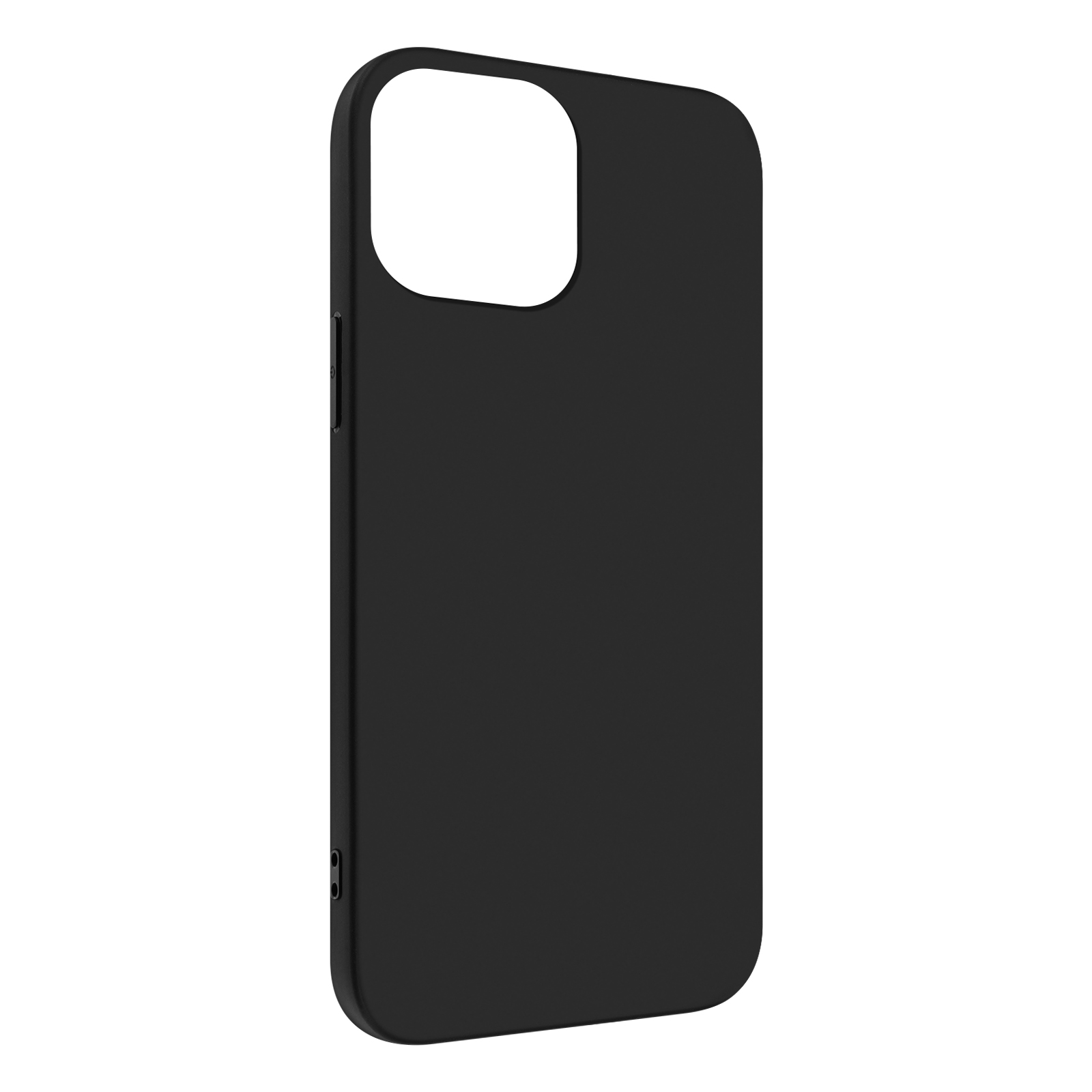 Coque de téléphone noire avec découpe caméra. L'étui a une finition mate lisse.