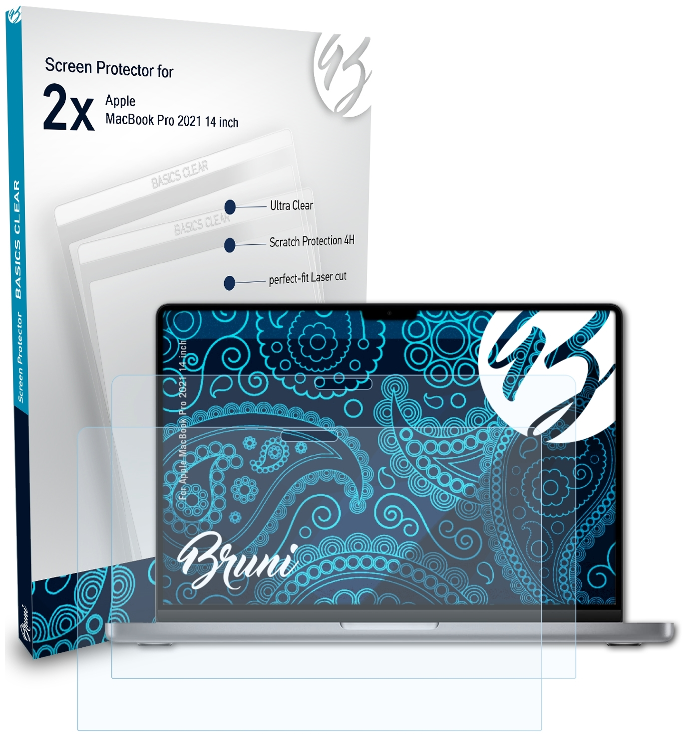 BRUNI 2x MacBook Schutzfolie(für inch)) Basics-Clear Apple 2021 Pro (14