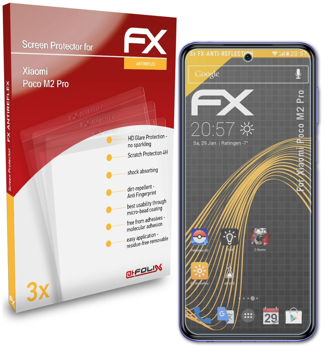 ATFOLIX 3x FX-Antireflex Xiaomi Poco M2 Pro) Displayschutz(für