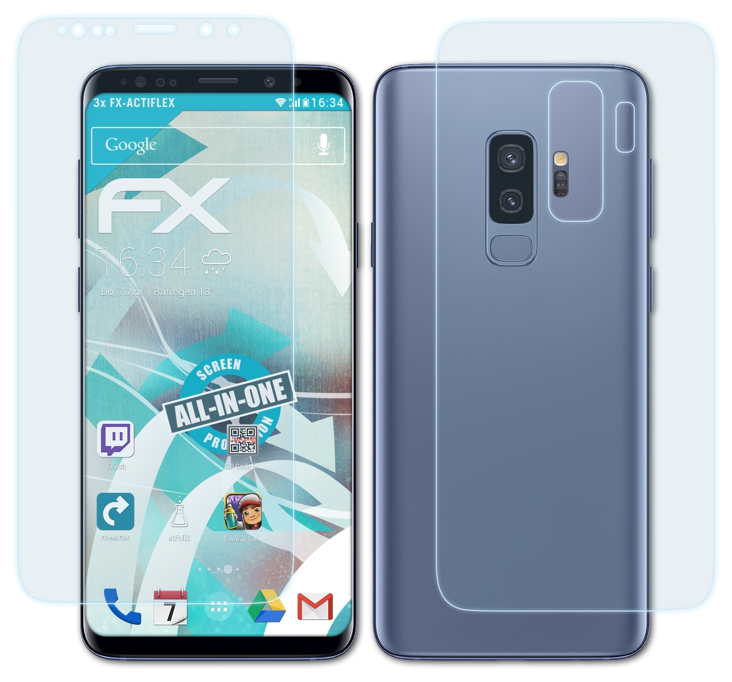 ATFOLIX 3x FX-ActiFleX Displayschutz(für Samsung Plus) S9 Galaxy
