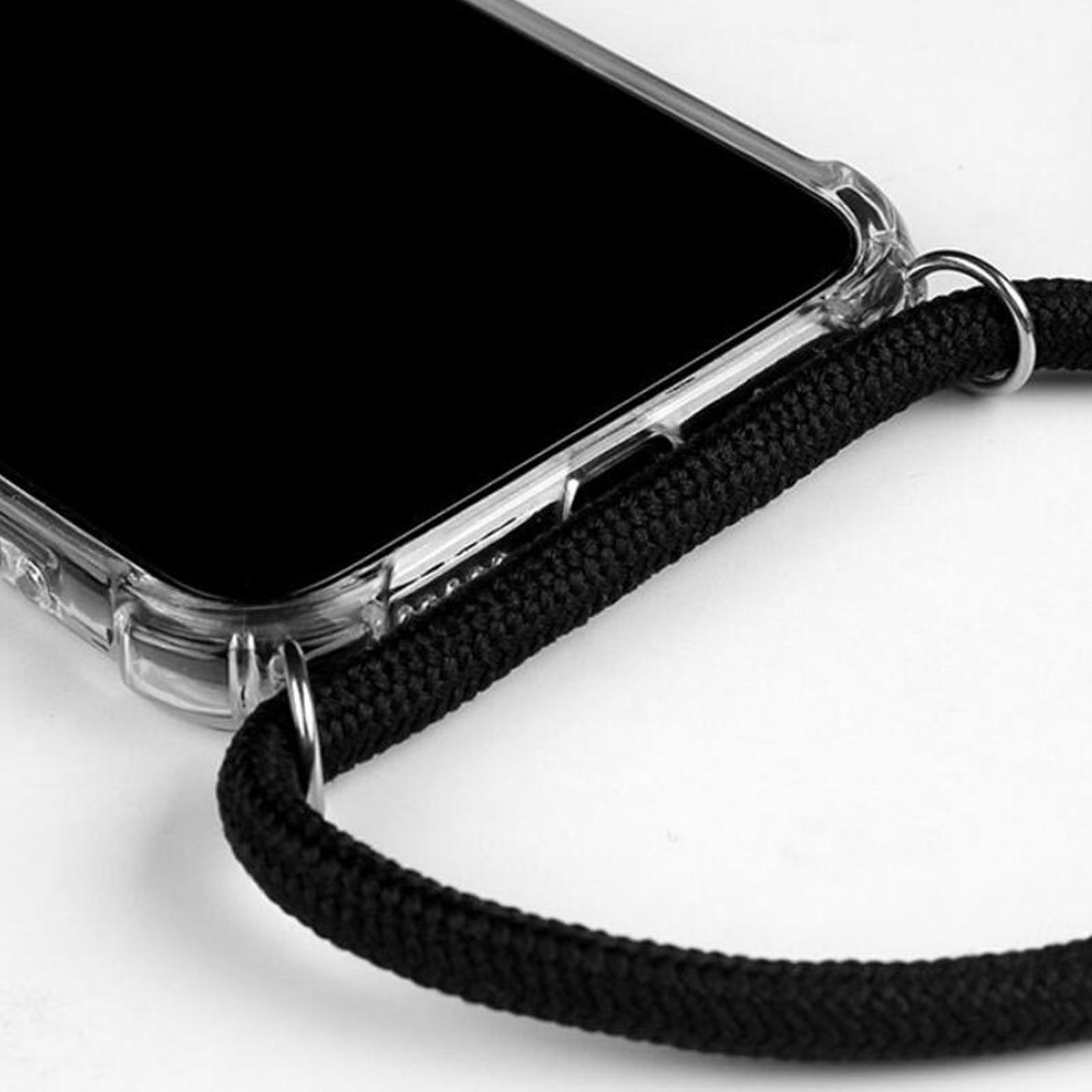 Nahaufnahme eines schwarzen Telefons mit einem schwarzen Kabelanschluss. Das Kabel ist dick.