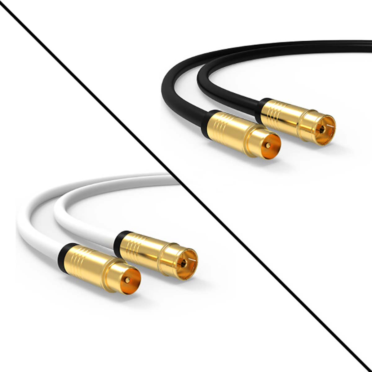 Cables: negro y blanco, conectores dorados.