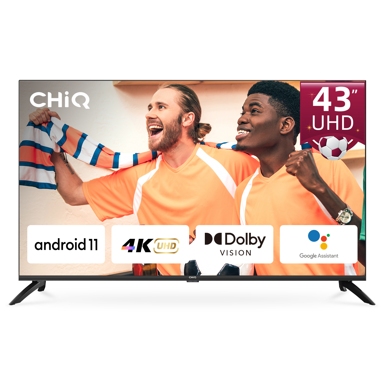 Chiq Tv Led h7c smart 434k uhd android 11 marco ultra fino hdr10 2.45g wifi bluetooth5.0 chromecast google assistant 43 pulgadas 4k diseño sin netflixprime videogoogle u43h7c