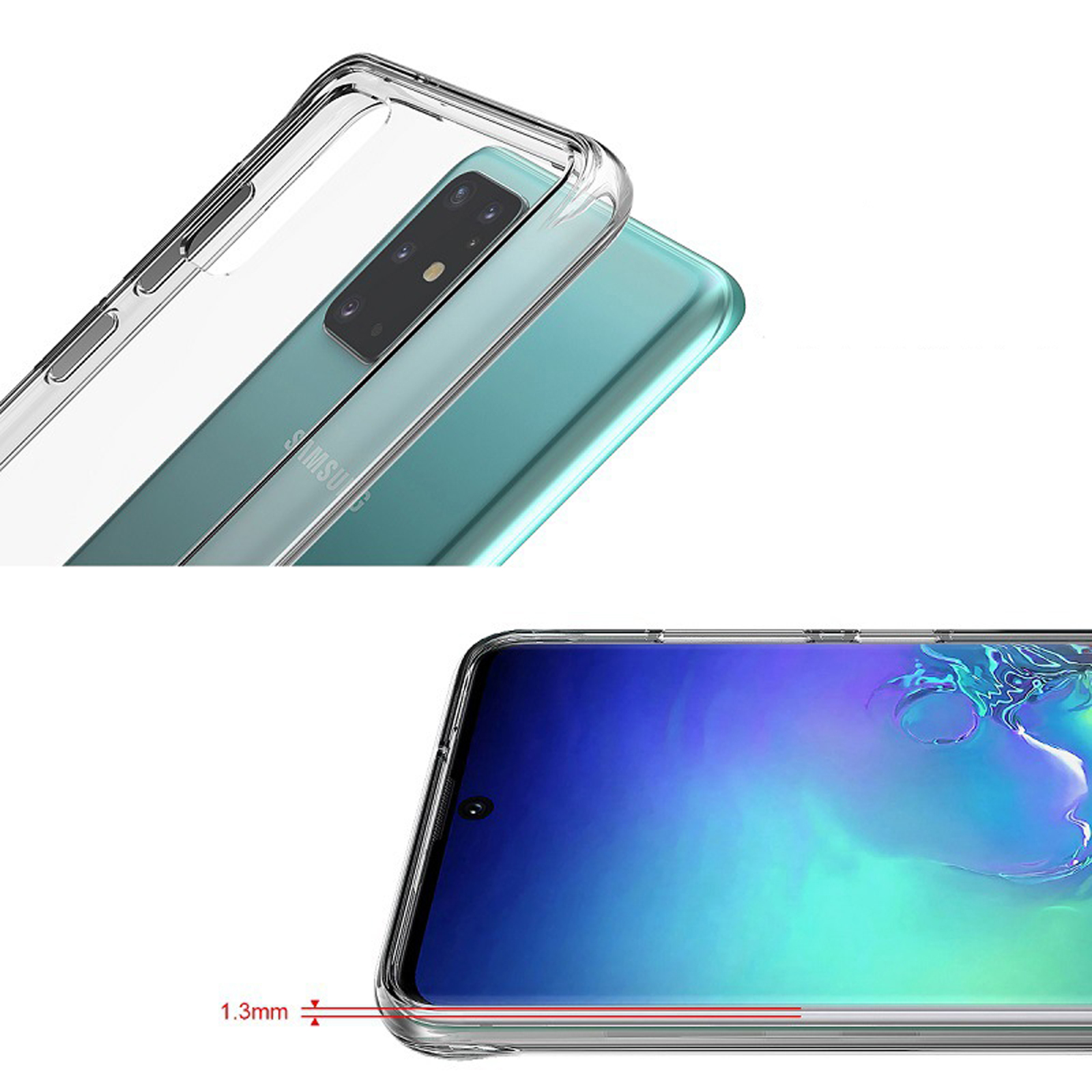 Transparente Handyhülle mit Telefon. Nahaufnahme von Telefon und Hülle.