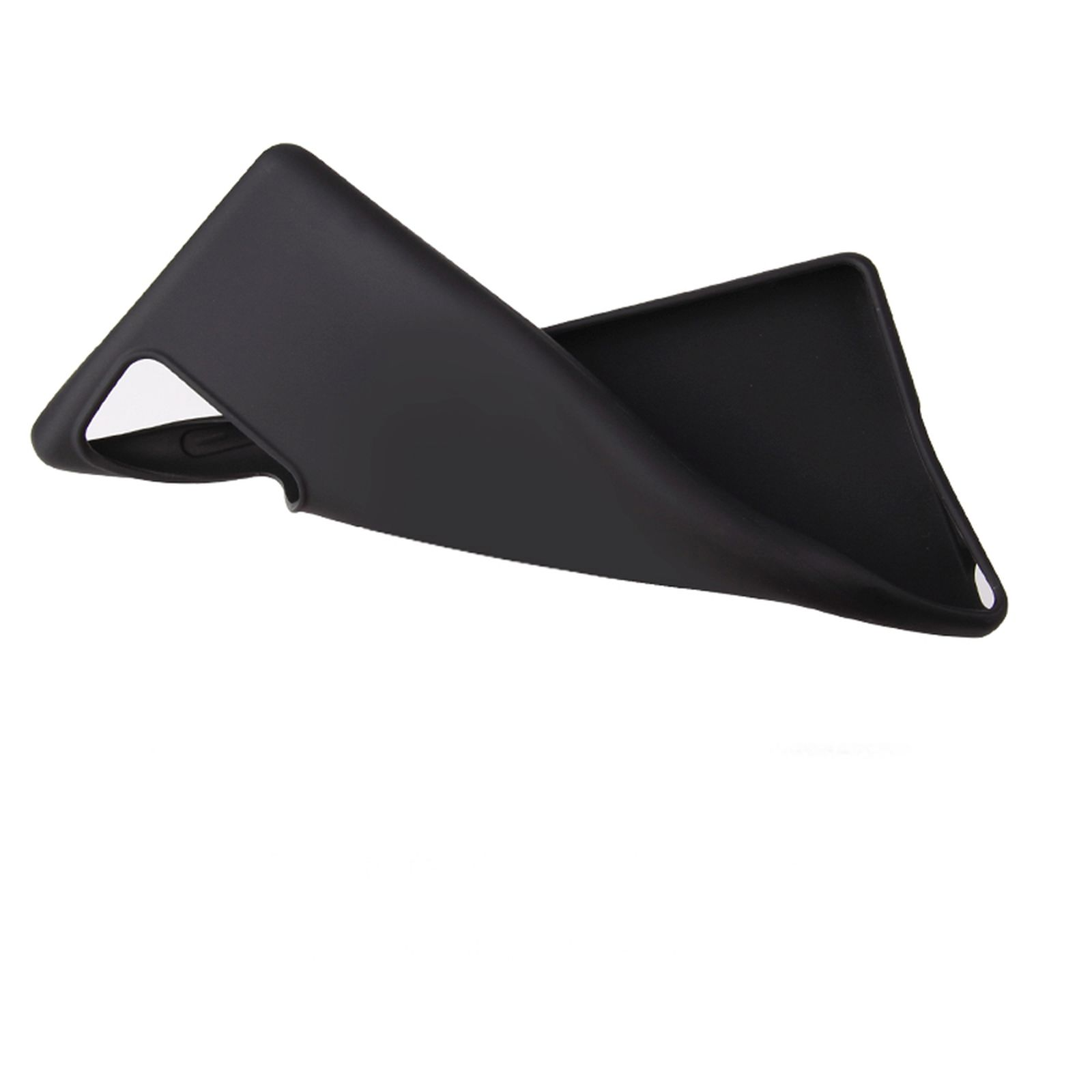 Schwarze Handyhülle. Eine flexible Hülle vor weißem Hintergrund.