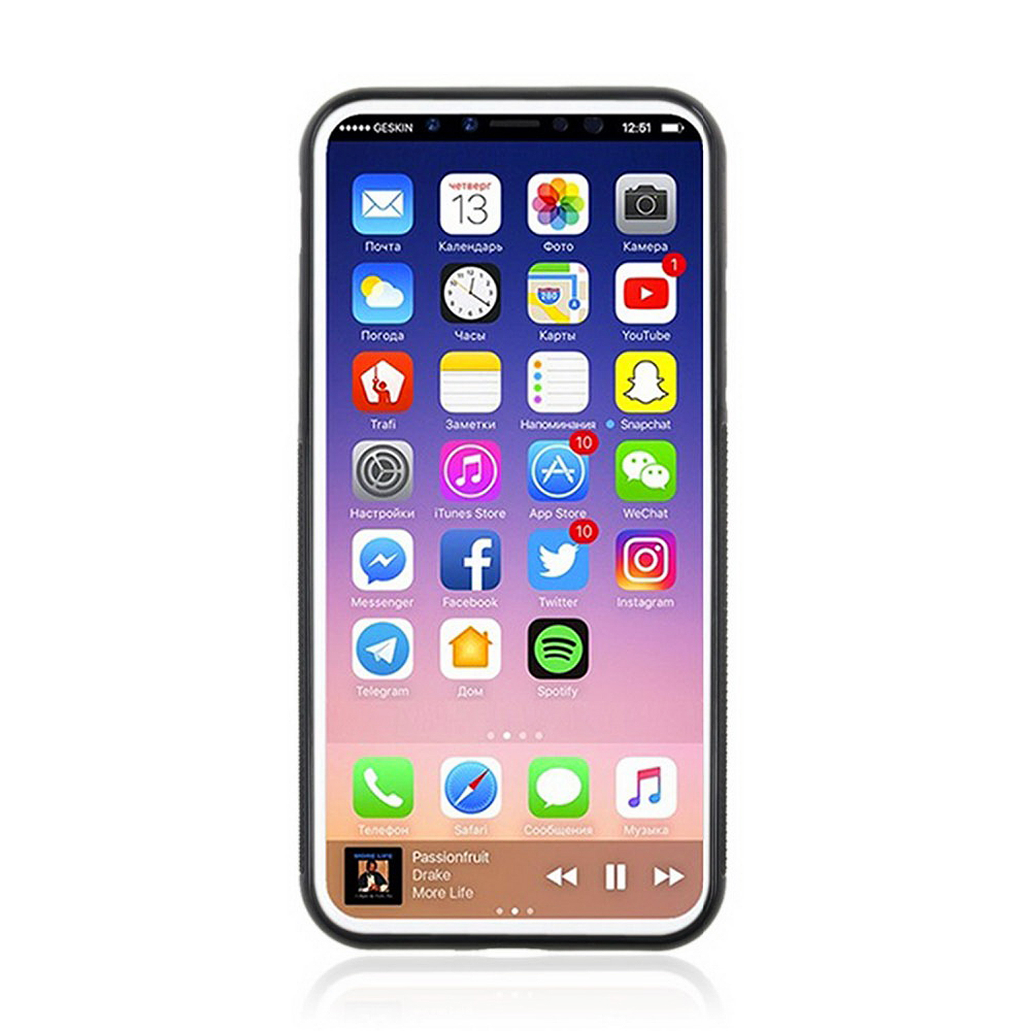 Ein Telefon mit farbenfrohem Bildschirm, der App-Symbole anzeigt. Das Telefon befindet sich in einer Hülle.