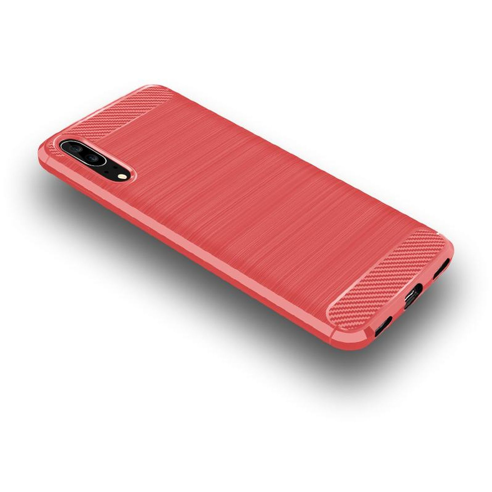 Rote Handyhülle. Die Rückseite der Handyhülle hat ein strukturiertes Design.