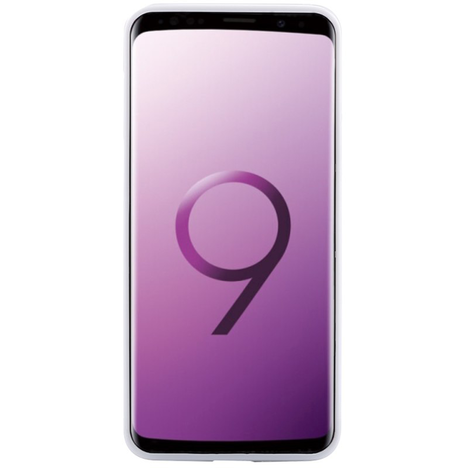 Ein Smartphone mit lila Hintergrund, das eine große Zahl 9 auf dem Bildschirm anzeigt.