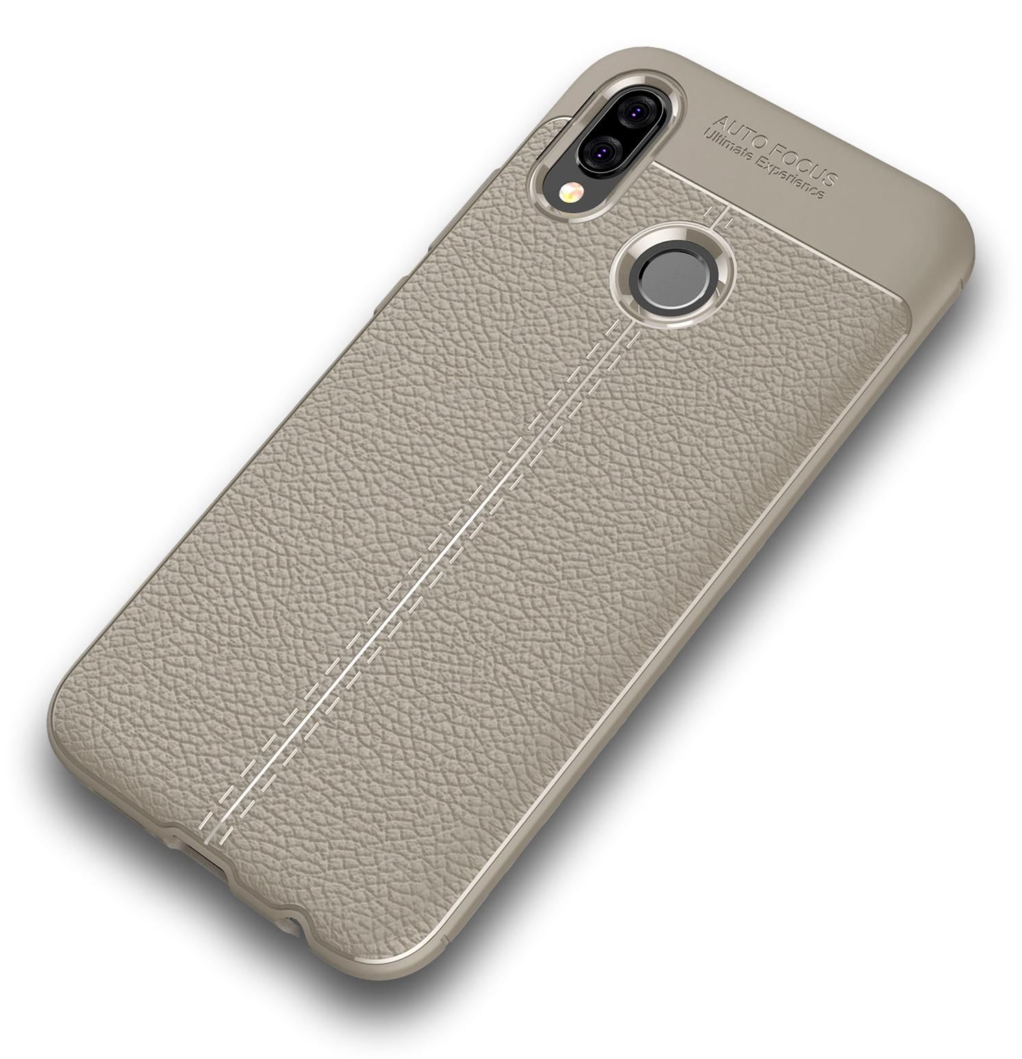 Beige Handyhülle mit strukturierter Oberfläche. Kamera- und Fingerabdruck-Ausschnitt.