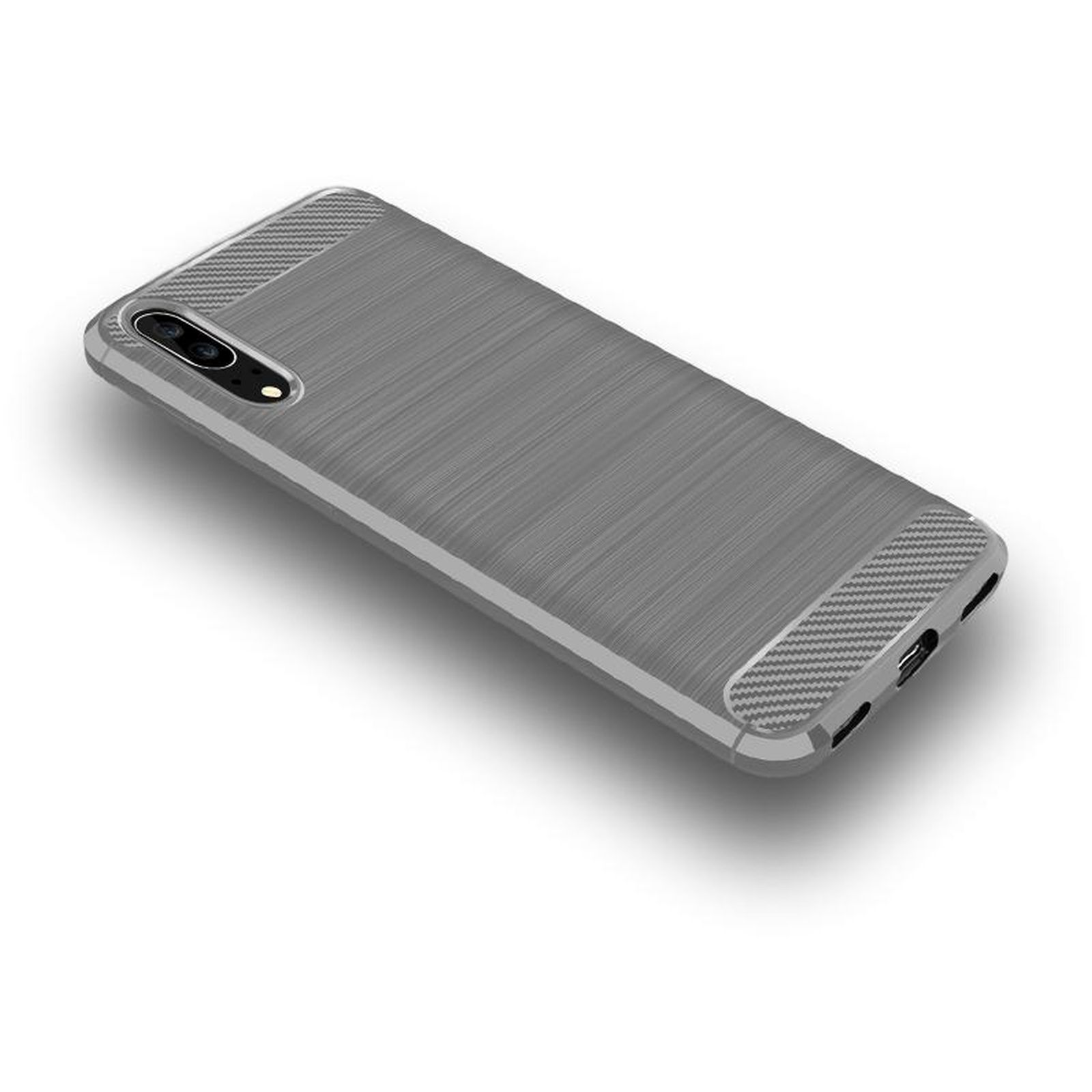 Eine graue Handyhülle mit gebürstetem Metalltextur-Design.