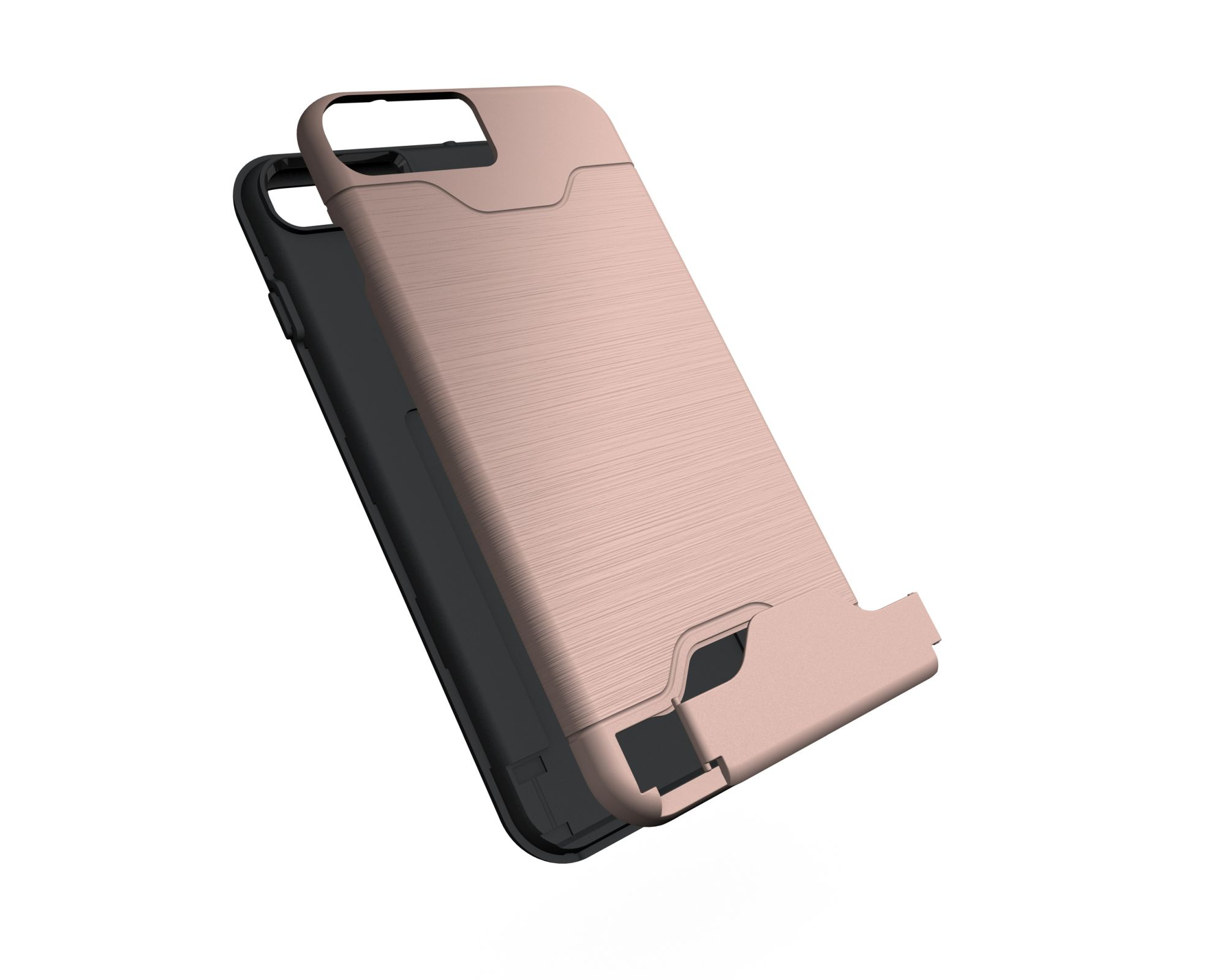 Zweiteilige Handyhülle in Rosa mit gebürsteter Metalloberfläche.