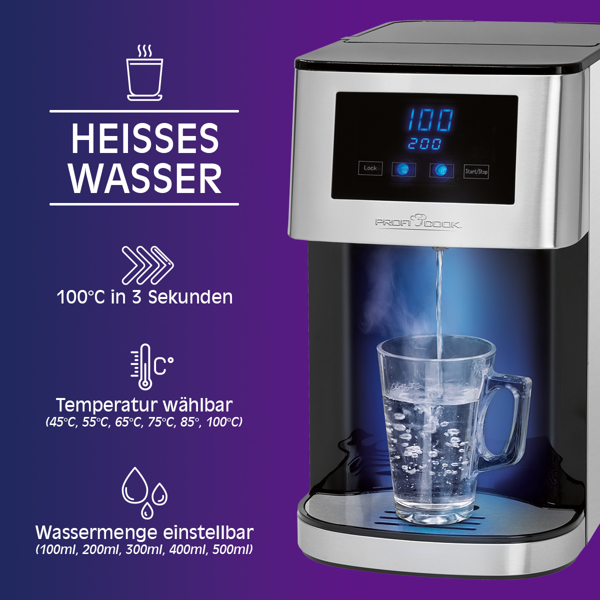 1145 PROFICOOK Wasserkocher, PC-HWS Silber