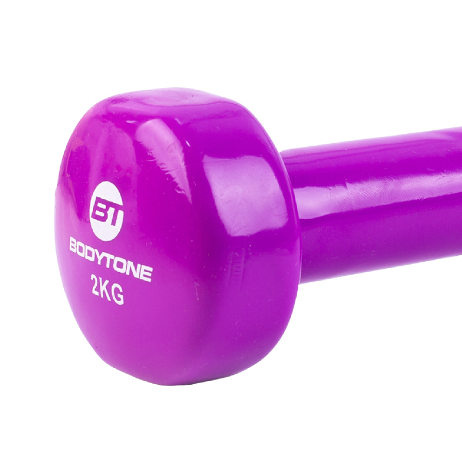 Manubrio viola con logo bianco e la scritta "BODYTONE 2KG" su un lato.