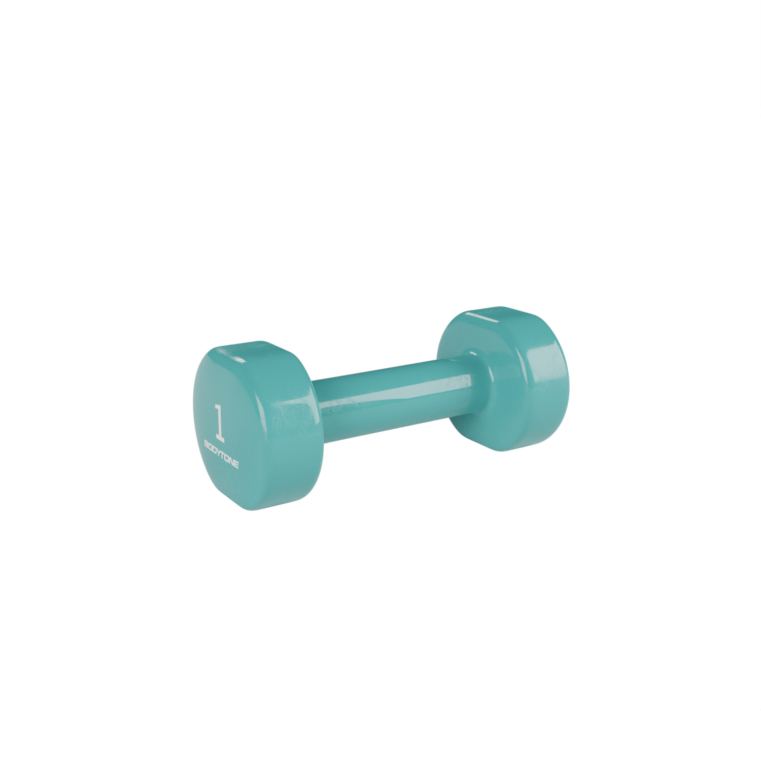 Manubrio turchese singolo su sfondo bianco. Ha un numero di peso di 1.