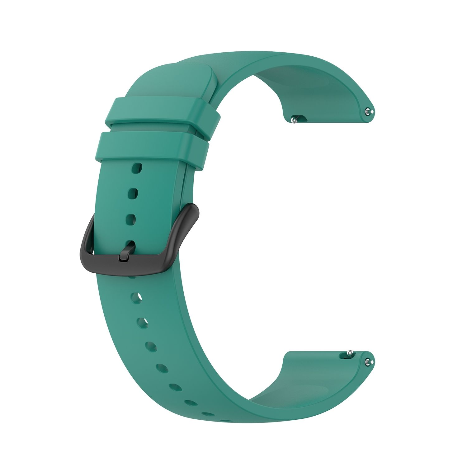 Grünes Uhrenarmband mit schwarzer Schnalle. Isoliert auf Weiß.