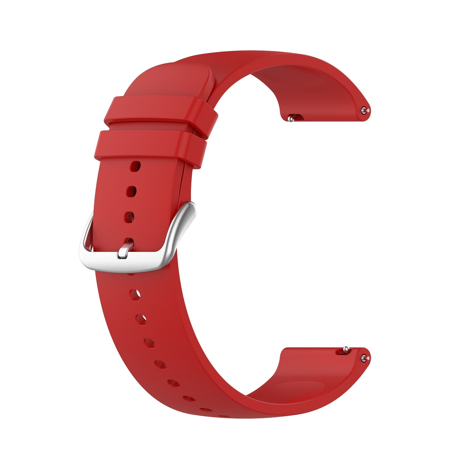 Ein rotes Uhrenarmband mit silberner Schnalle.