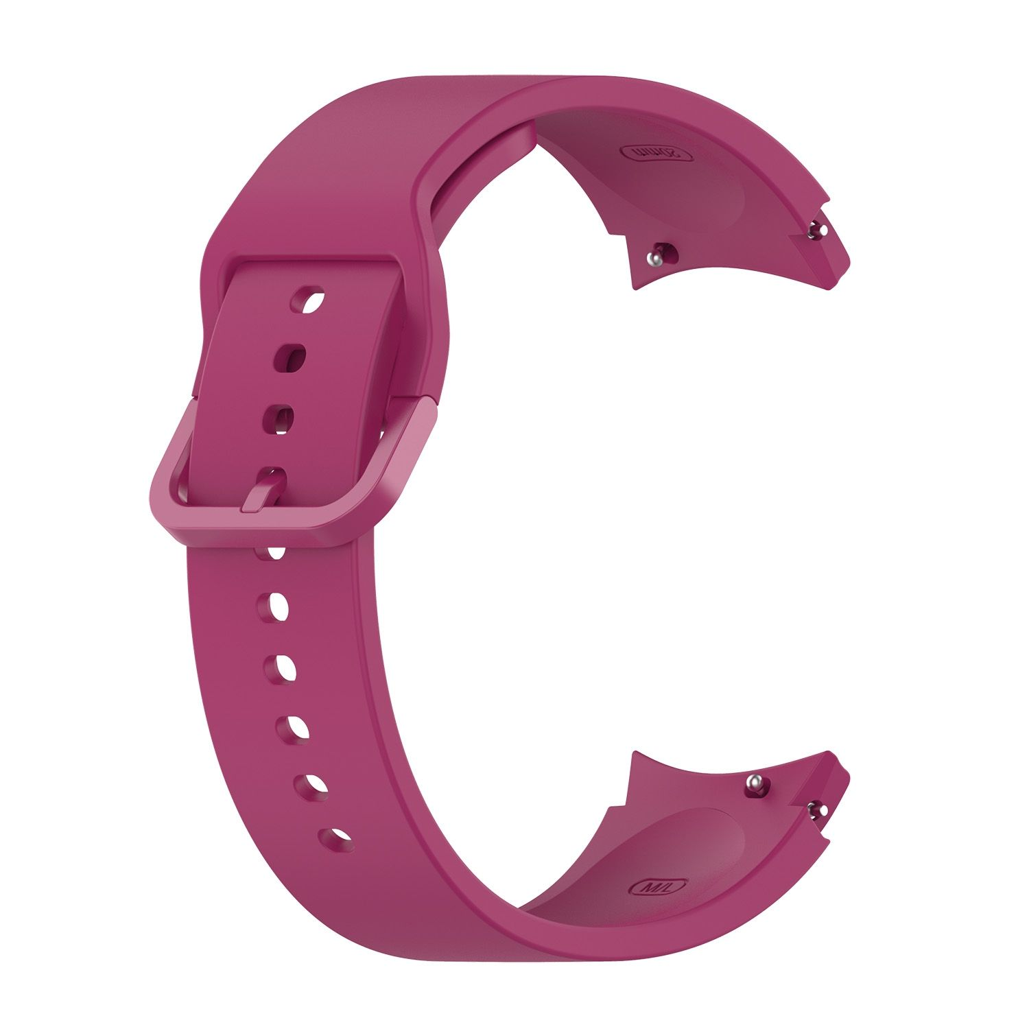 Rosa Uhrenarmband mit Schnalle und Stift. Zwei Enden des Armbands sind sichtbar.