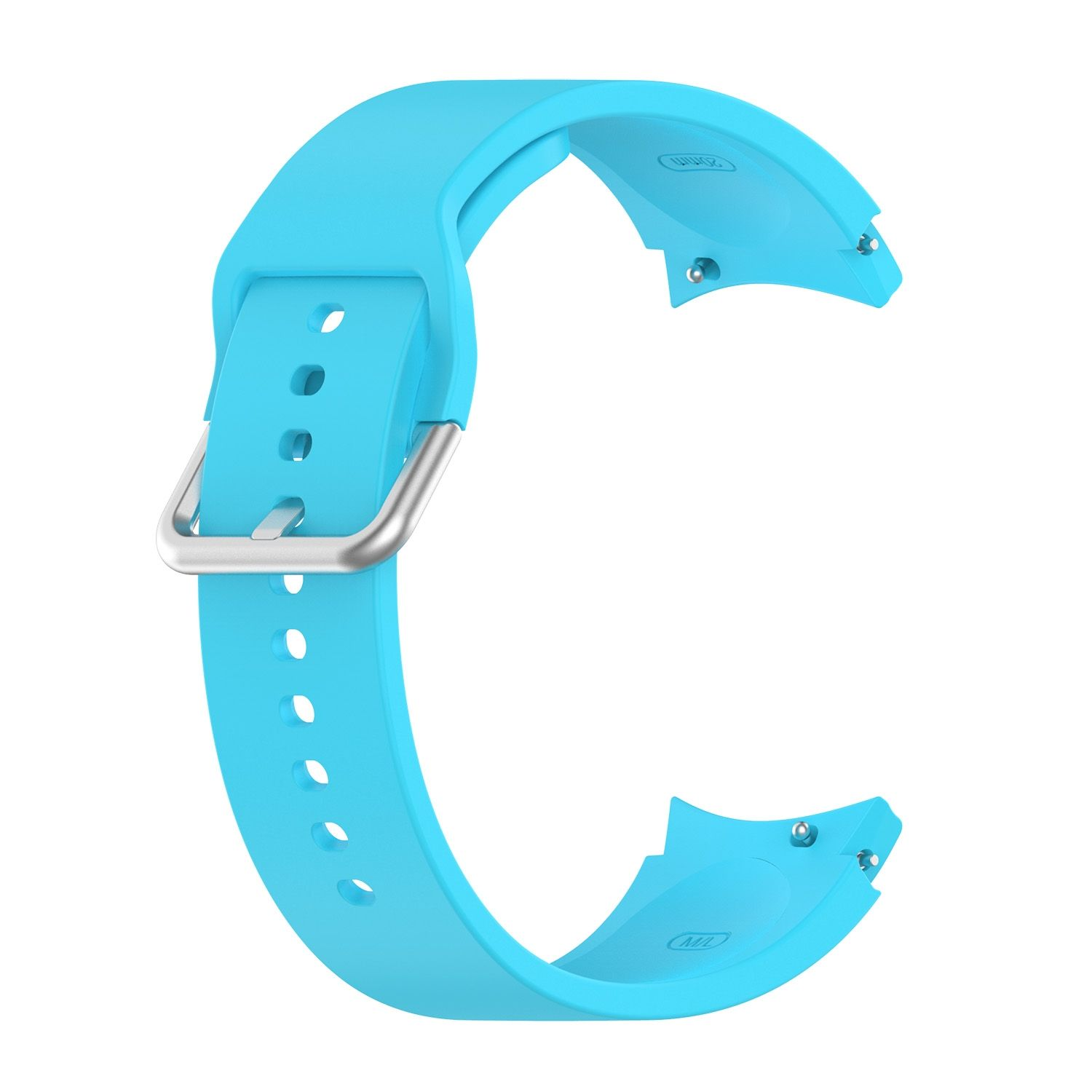 Blaues Uhrenarmband mit silberner Schnalle. Isoliert auf Weiß.