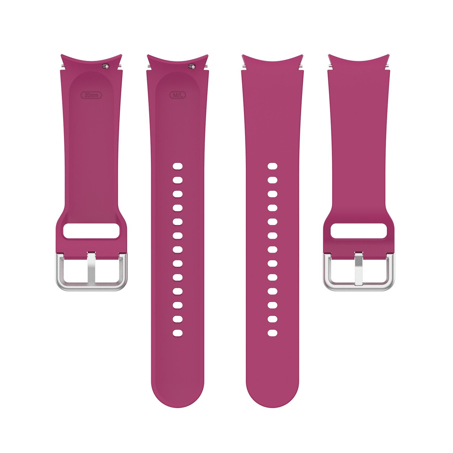 Zwei Paare pinkfarbener Uhrenarmbänder mit Schnallen und Löchern zur Anpassung.