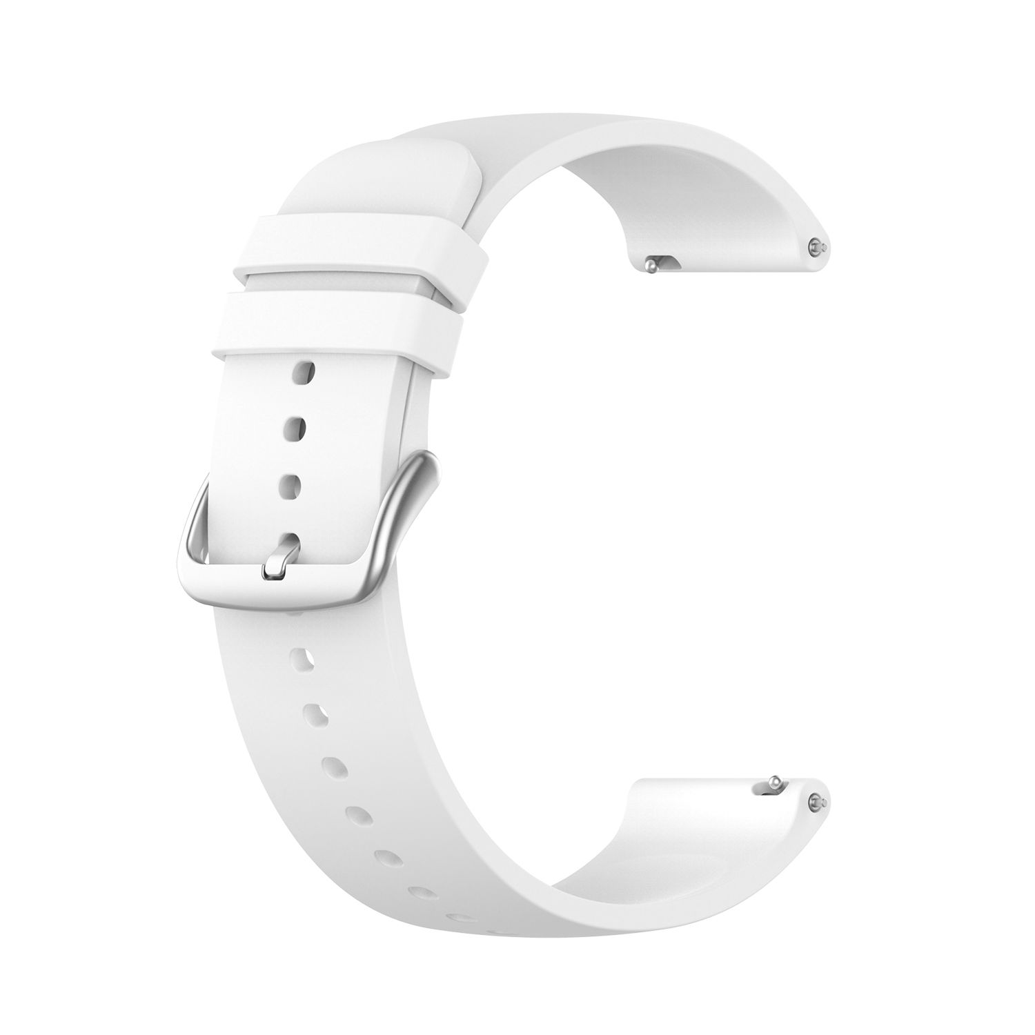 Weißes Uhrenarmband mit silberner Schnalle.