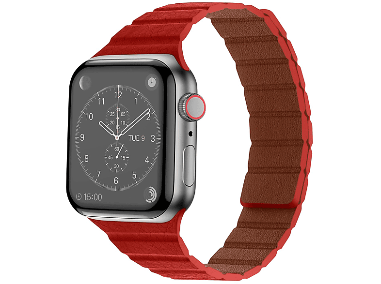 KÖNIG DESIGN Uhrenarmband Leder, Ersatzarmband, Apple, Watch Modelle 38 mm, 40 mm, 41 mm, Rot