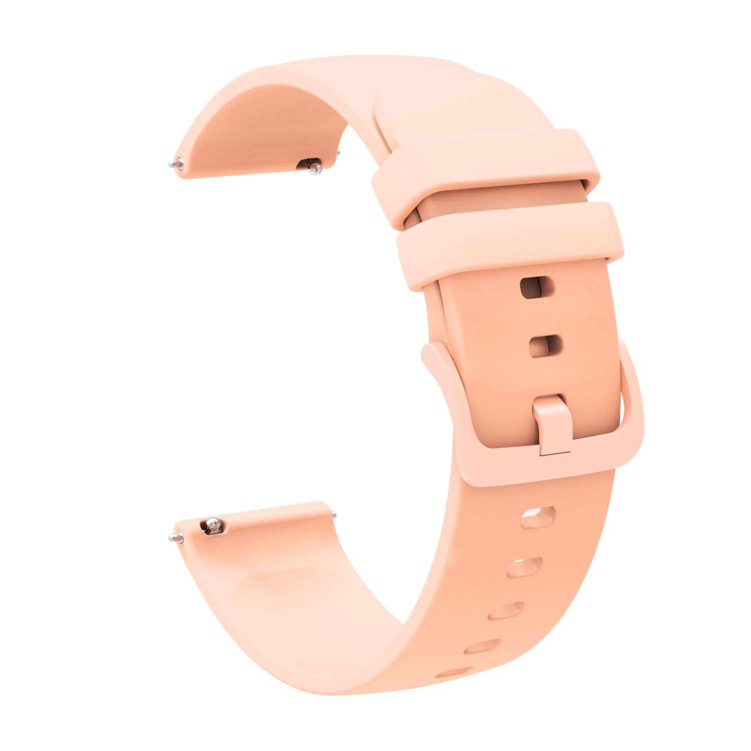 Pfirsichfarbenes Uhrenarmband mit Schnalle. C-förmig gebogen.