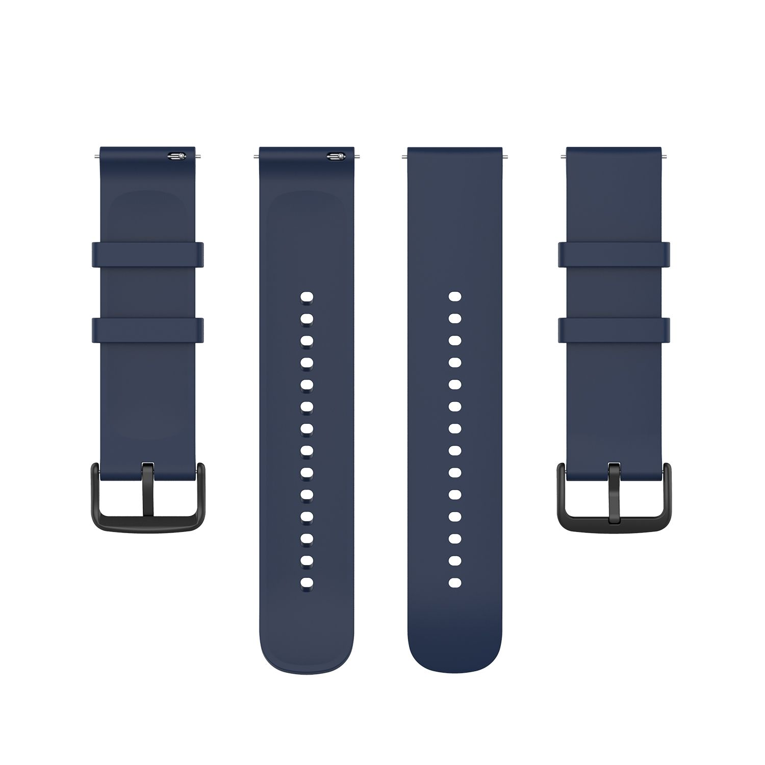 Zwei dunkelblaue Uhrenarmbänder mit schwarzen Schnallen.
