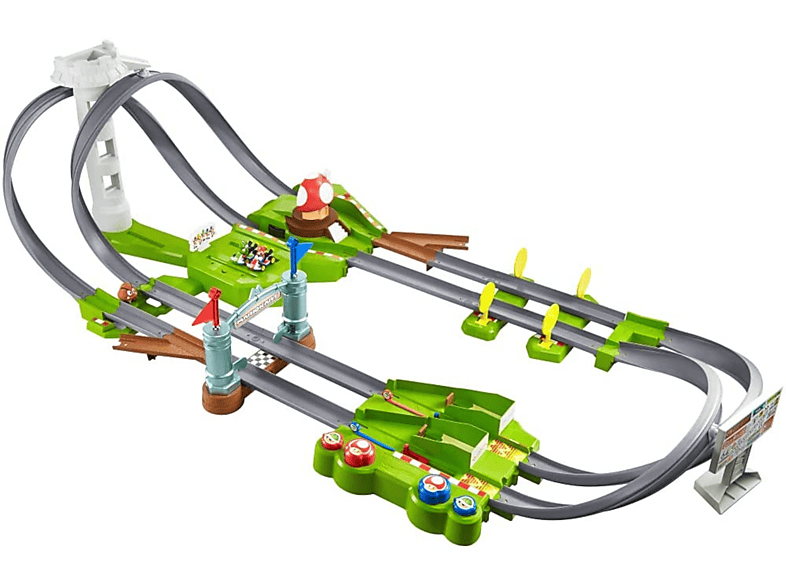 Kart Wheels Spielzeugautos Hot Mario MATTEL Spielzeugrennbahn inkl. 2 Rennbahn -